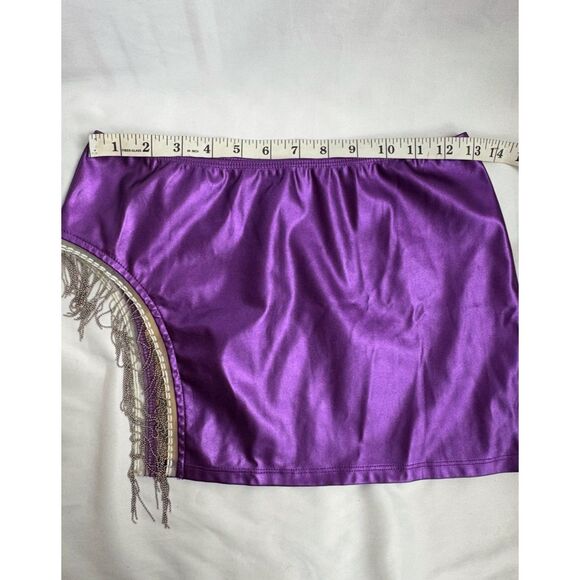 Two Piece Neon Purple Set Dancewear Festival Rave Fringe Skirt Top Futuristic M - Picture 9 of 11